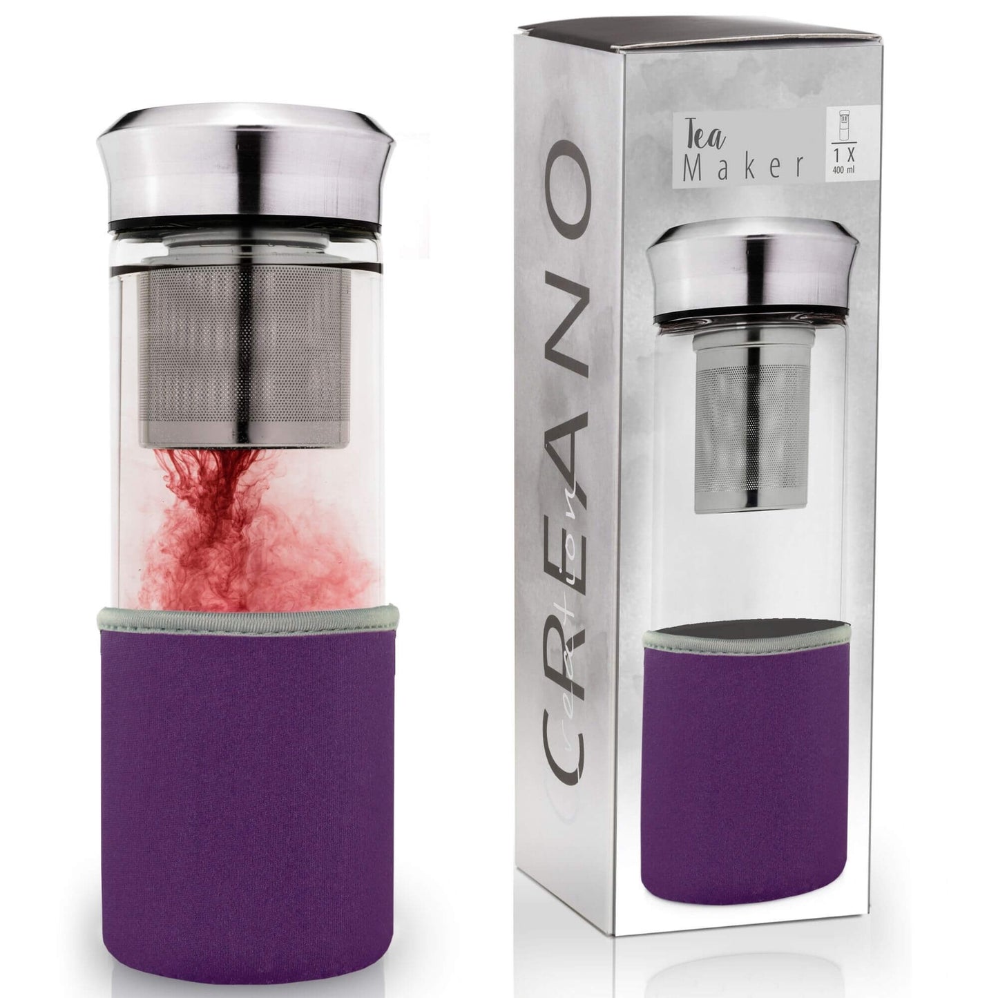 Creano teamaker, een glazen fles met theefilter