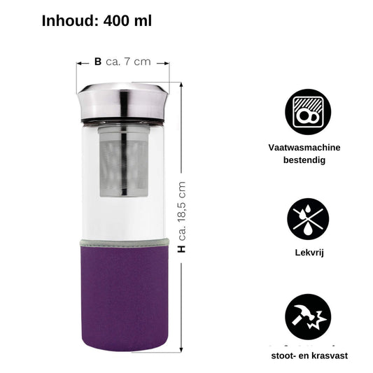 Creano teamaker, een glazen fles met theefilter