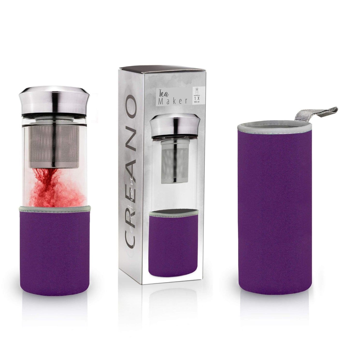 Creano teamaker, een glazen fles met theefilter