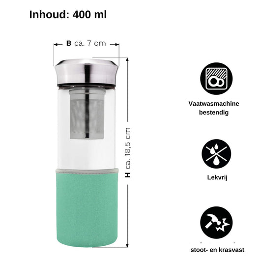 Creano teamaker, een glazen fles met theefilter