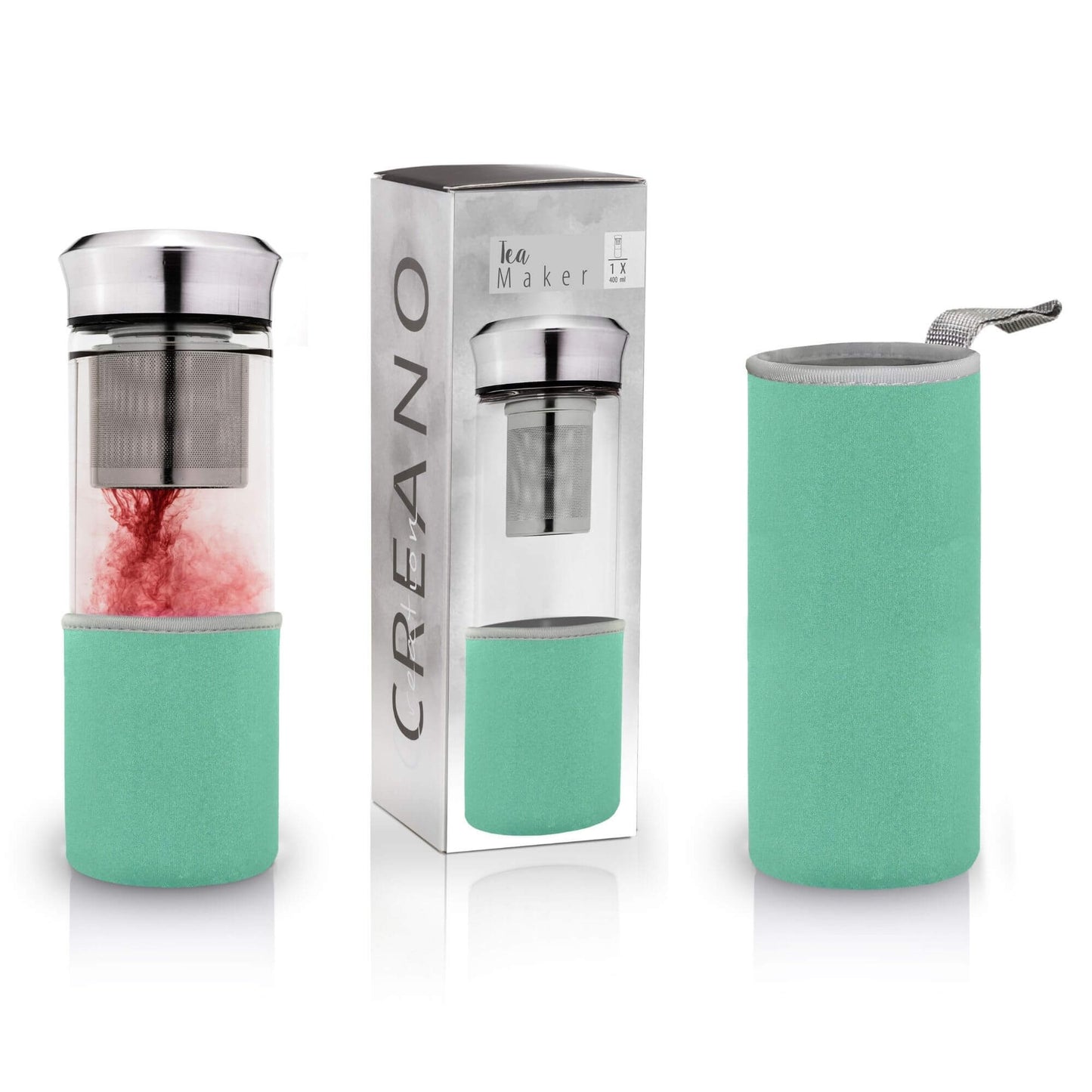 Creano teamaker, een glazen fles met theefilter