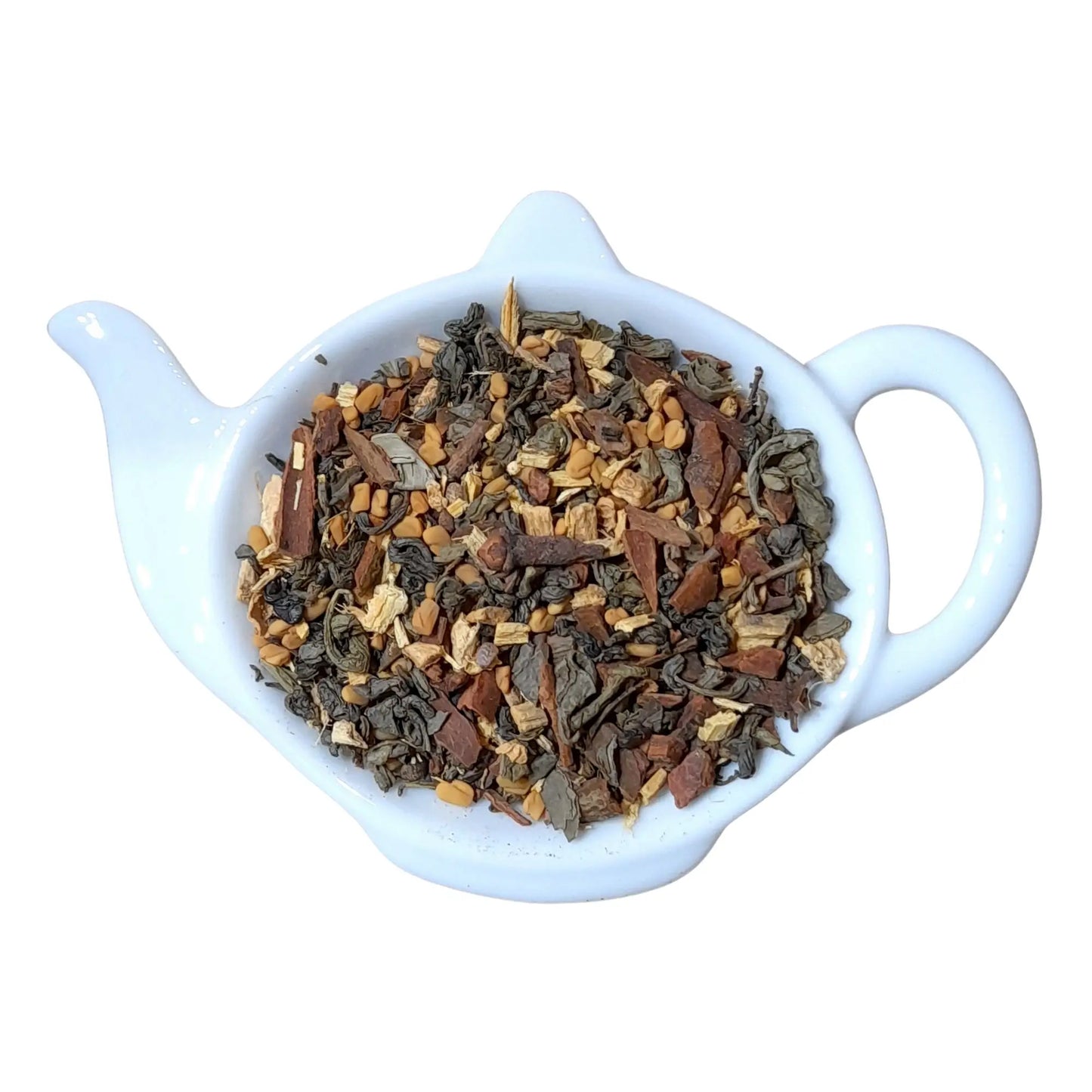 Groene thee Verwarmen is een heerlijke groene thee met verwarmende chai kruiden, zoals kaneel, gember en zoethout
