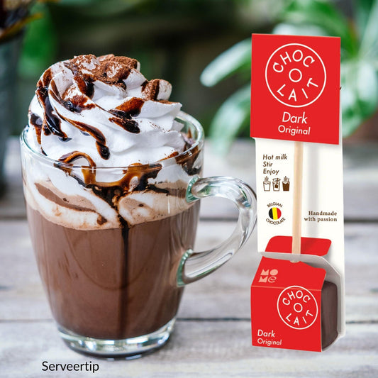 Hot Chocolate Spoon Puur MoMe – Belgische pure chocolade stick voor warme chocolademelk met kop warme choclademelk met slagroom