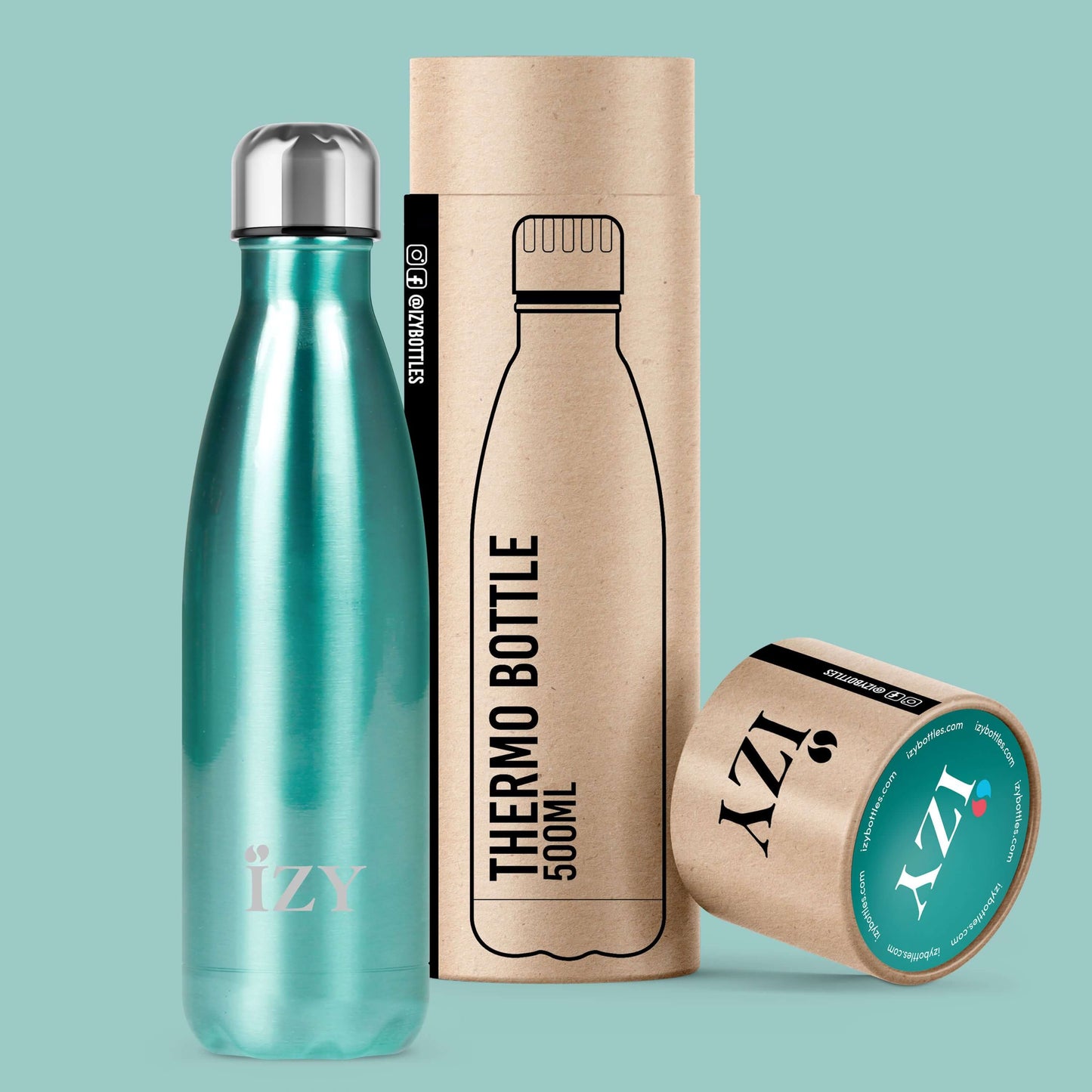 Izy Bottle Chroom blauwe thermosfles met verpakking