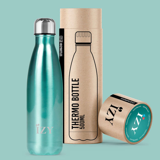 Izy Bottle Chroom blauwe thermosfles met verpakking