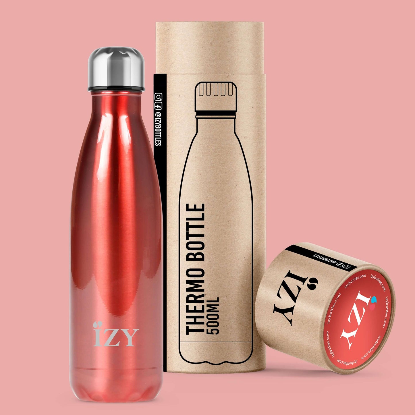 Izy Bottles Chroom Rood thermosfles met verpakking