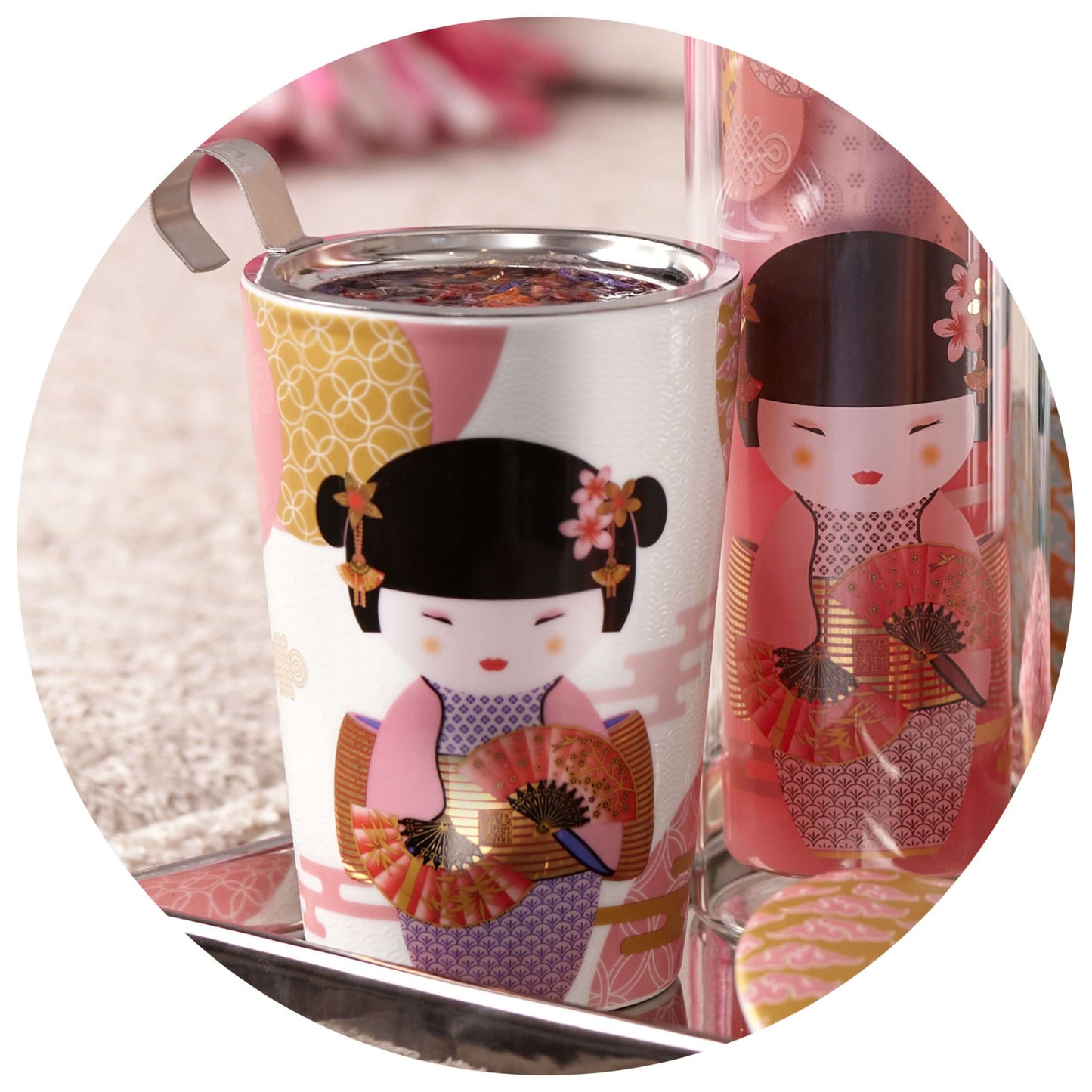 TeaEve dubbelwandige theemok incl. filter Little Geisha rose