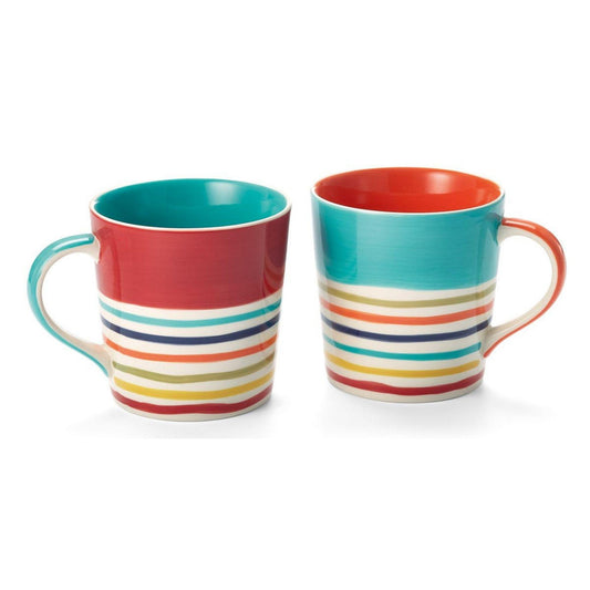 Robuuste handgeschilderde keramische mok van 400 ml met glanzende strepen en groot handvat, geschikt voor thee en koffie