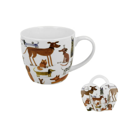 Porseleine mok met hondenillustraties, speels design, ideaal als cadeau en perfect voor dagelijks theemoment.