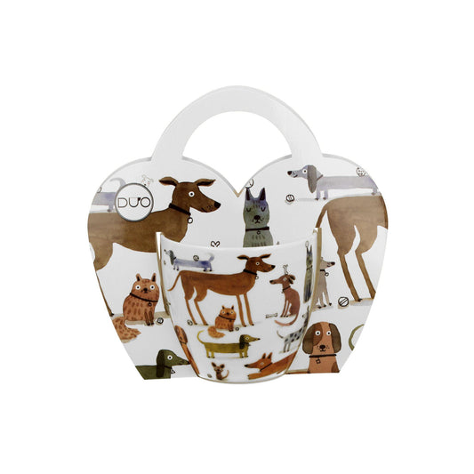 Porseleine mok met hondenillustraties, speels design, ideaal als cadeau en perfect voor dagelijks theemoment.