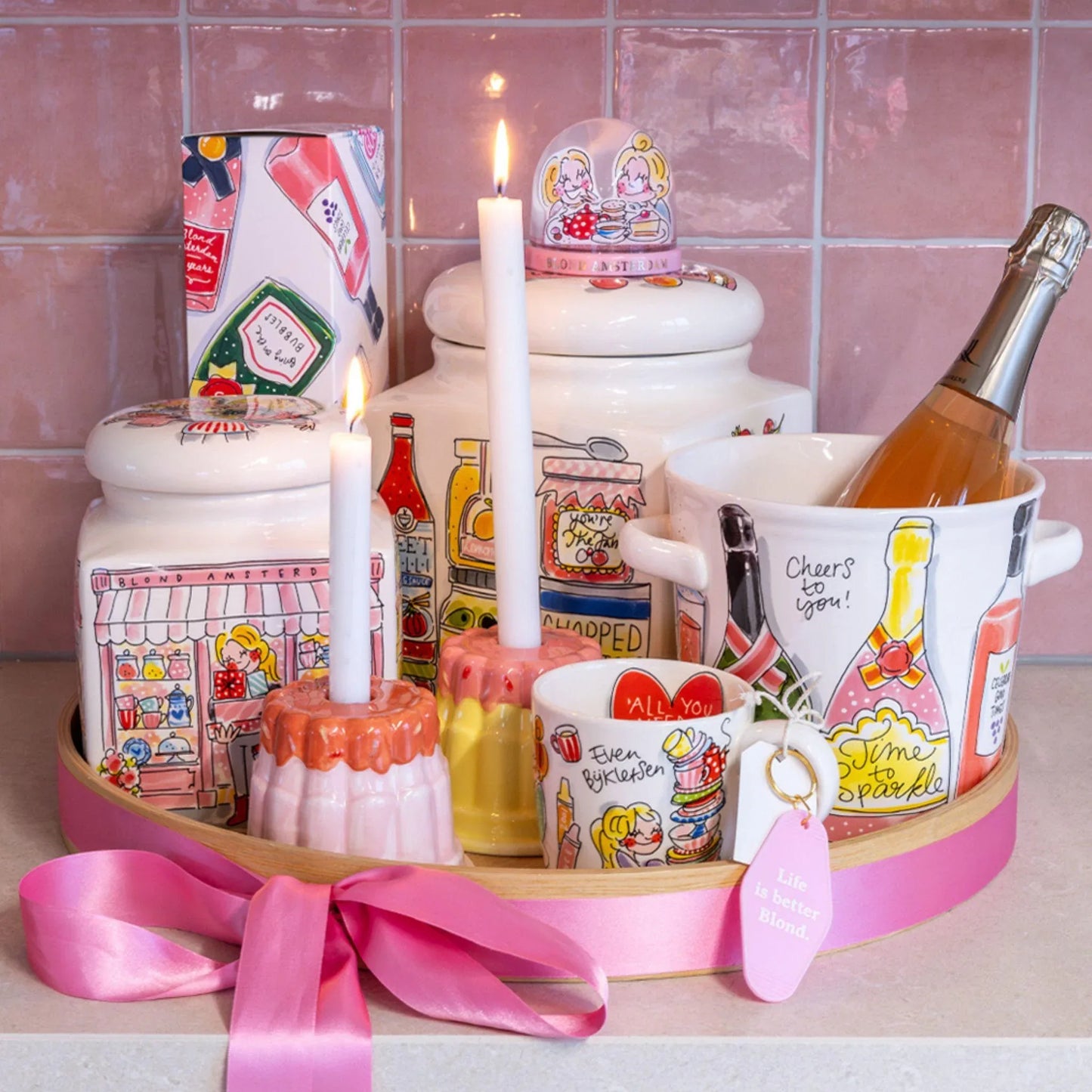 Kandelaar Blond Birthday Roze Pudding